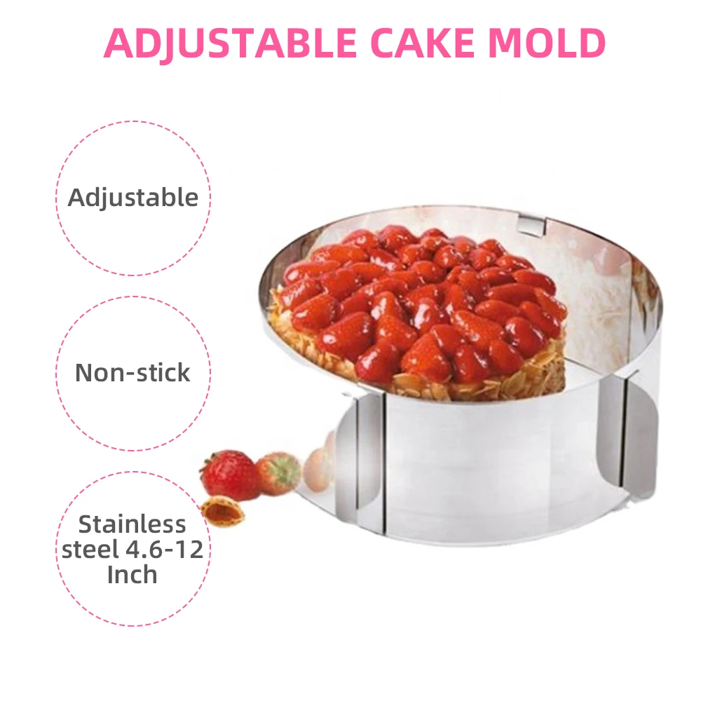 baking tools 6 12 inch non stick stainless steel round circle ring adjustable mousse cake baking molds