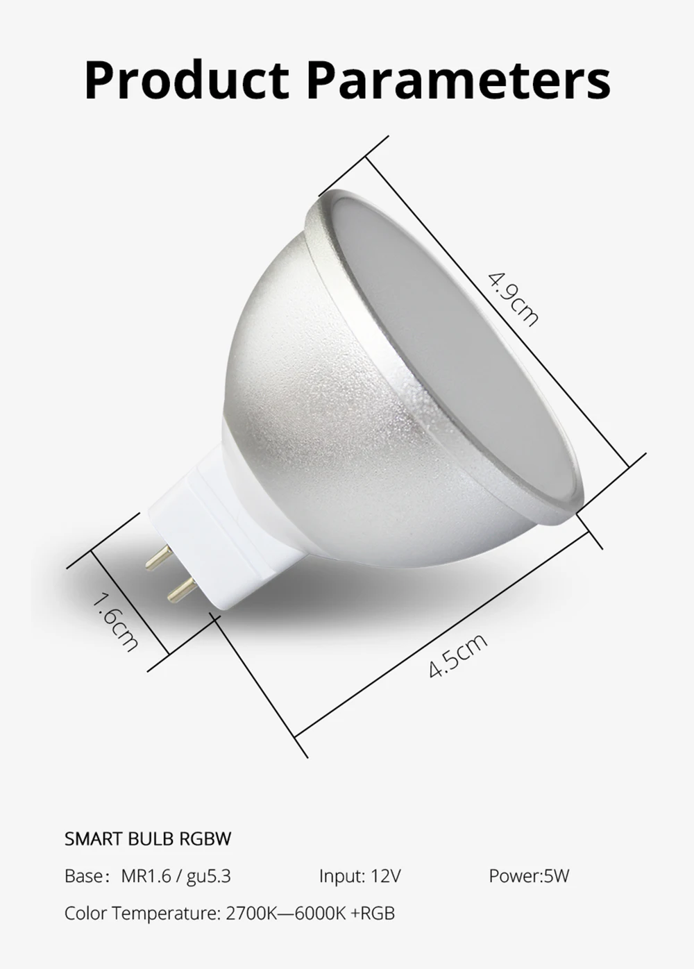 Zemismart 12v Rgbcw Dimmable Mr16 5w Smart Led Light Bulb Work With