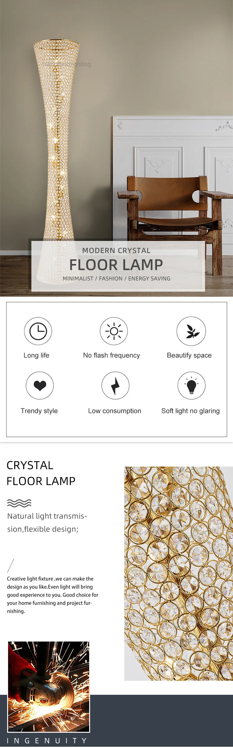 fl8003 contemporary design indoor decoration villa home hotel chrome luxury crystal led floor light -1