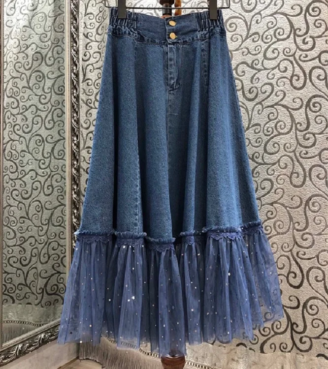 mid length denim skirts quality
