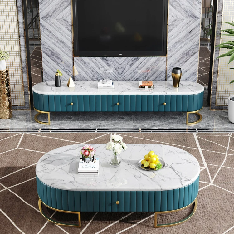Living room furniture modern wooden meuble white tv stand table marble tv cabinet