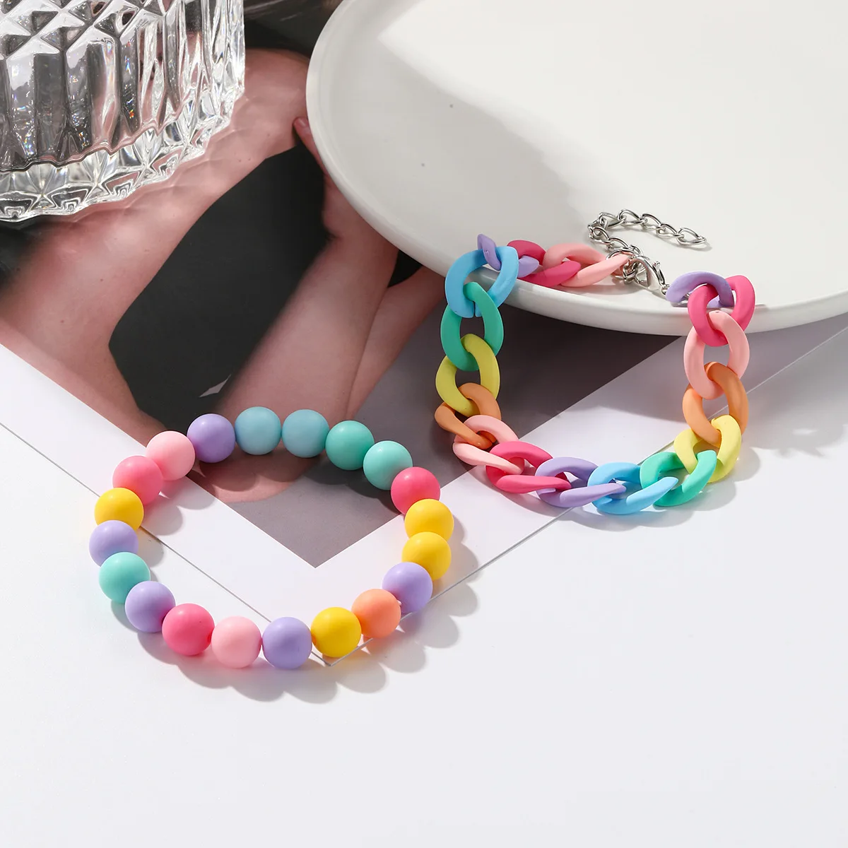 Wholesale Cheap Fashion Women Jewelry Cute Girls Colorful Rainbow Heart and Flower Charm Bead Bracelet For Kids