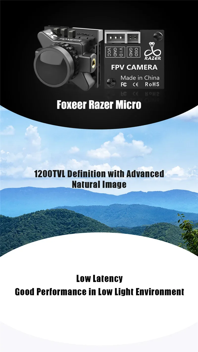 FOXEER Micro Razer 1200TVL FPV Camera Switchable 1.8mm Lens 4ms Latency H5db5273e0ef94ff39c805f65a18d5d45w