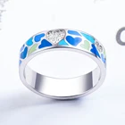 Rings Blue Trendy Heart Shape Enamel Rings For Women In 925 Silver Channel Setting Zircon Blue