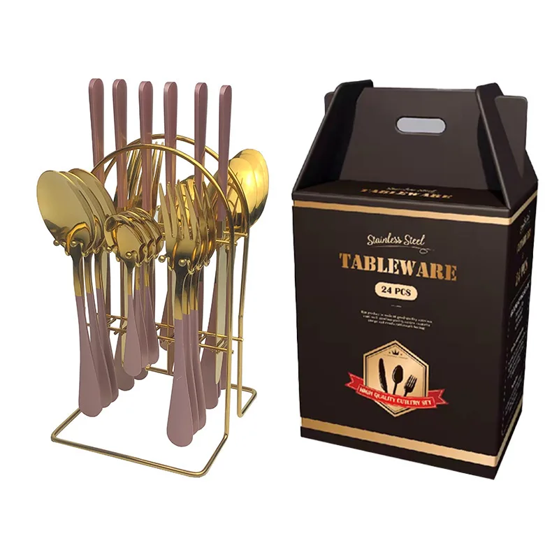 Wholesale High Quality 24PCS  Stainless Steel Cutlery Set with Forks Spoon Knife Coffee Spoon in Gift Box