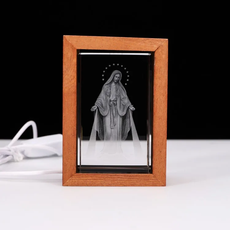 Producto al por mayor, marco de fotos de madera con luz LED cálida, regalos, grabado personalizado, marco de cristal láser 3D, 29