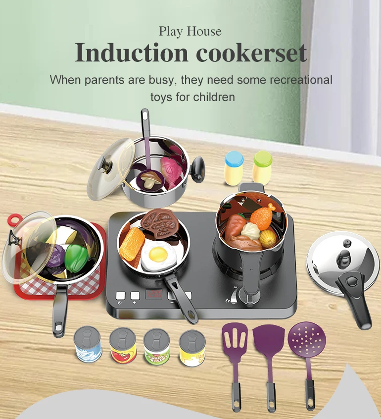 Pretend play simulation induction cooking modern kitchen toy set girls toys stainless steel kitchen set toys for kids cookware