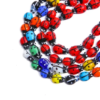 Mixed Colors Beetle Ladybug Charm Millefiori Glass Lampwork Loose Crafts Beads for Necklace Bracelet Earring Making DIY