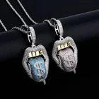 Necklace Micro Pave 5A Cubic Zirconia Cz Iced Out Bling Women Girl Jewelry Dollar Lip Pendant Necklace