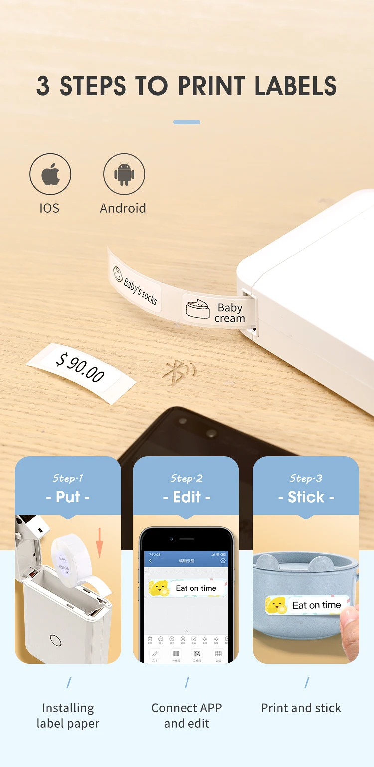 NIIMBOT portable label printer bluetooth mobile sticker maker with type-c mini printer support android IOS