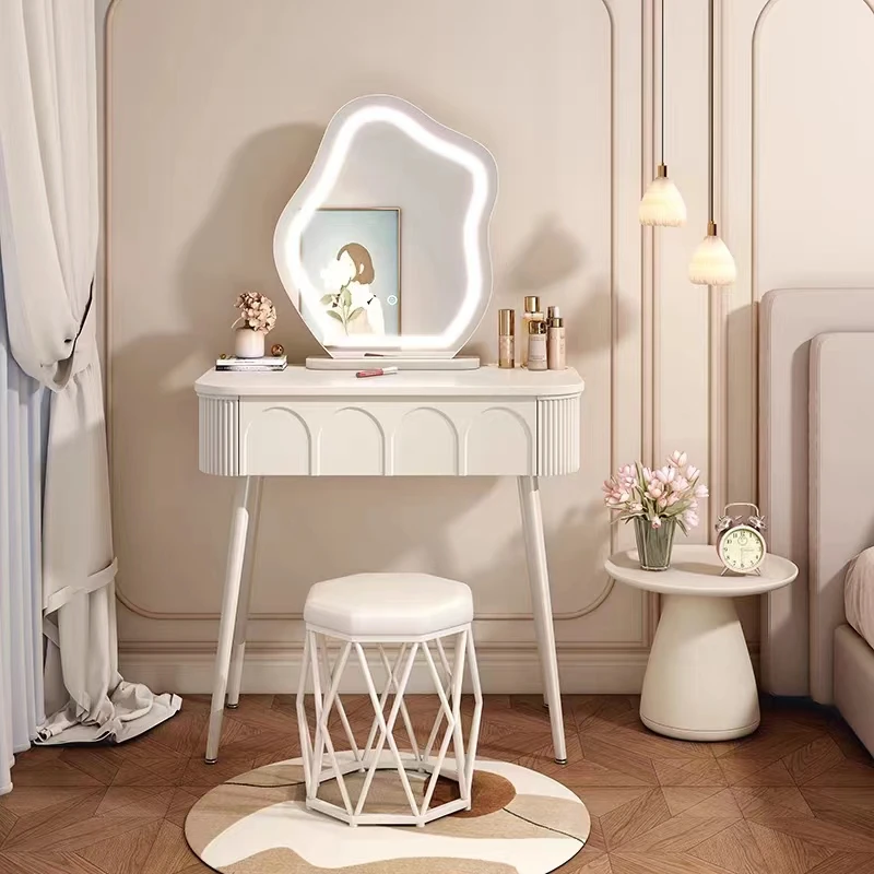 Simple modern solid wood dressing table bedroom dressing table with led mirror