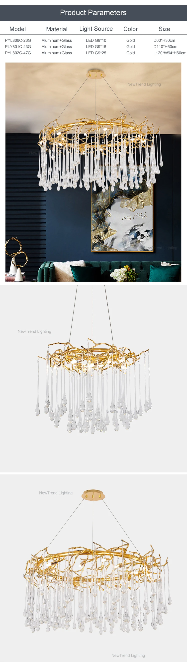 ply801c high quality gold color indoor decoration living room luxury chandelier light-1