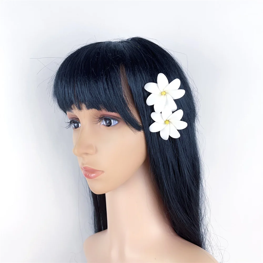 5CM EVA Hawaii Island Artificial White Foam Plumeria w Yellow Tip Head Flower Ear Pick Hair Accessories hair flower