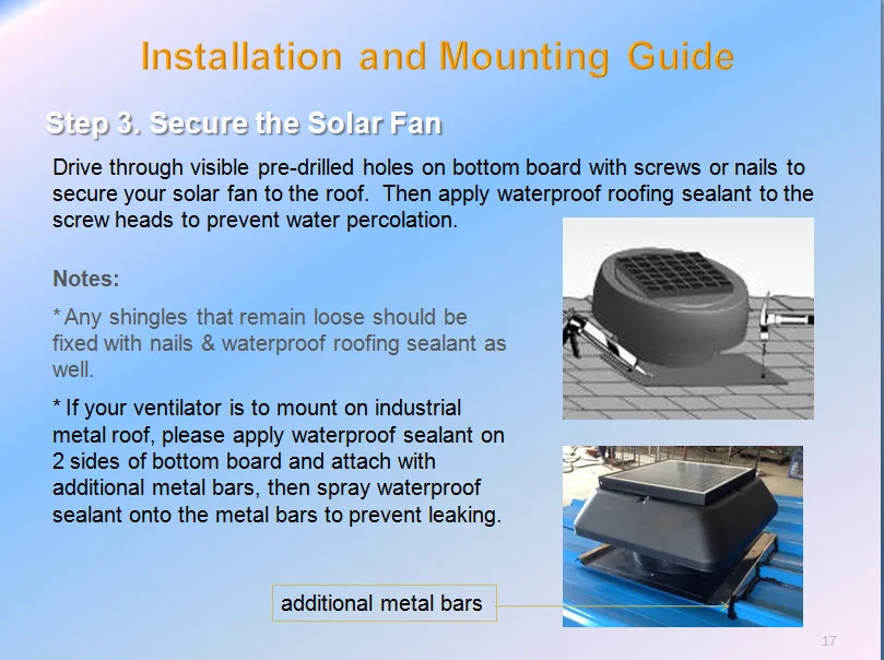Roof Attic Exhaust Fan, 14", 40-Watt, Solar, 2900 - detail 2