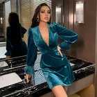 Wholesale Leisure Wear Flared Sleeve Deep V Neck Smooth Satin Warp Dress