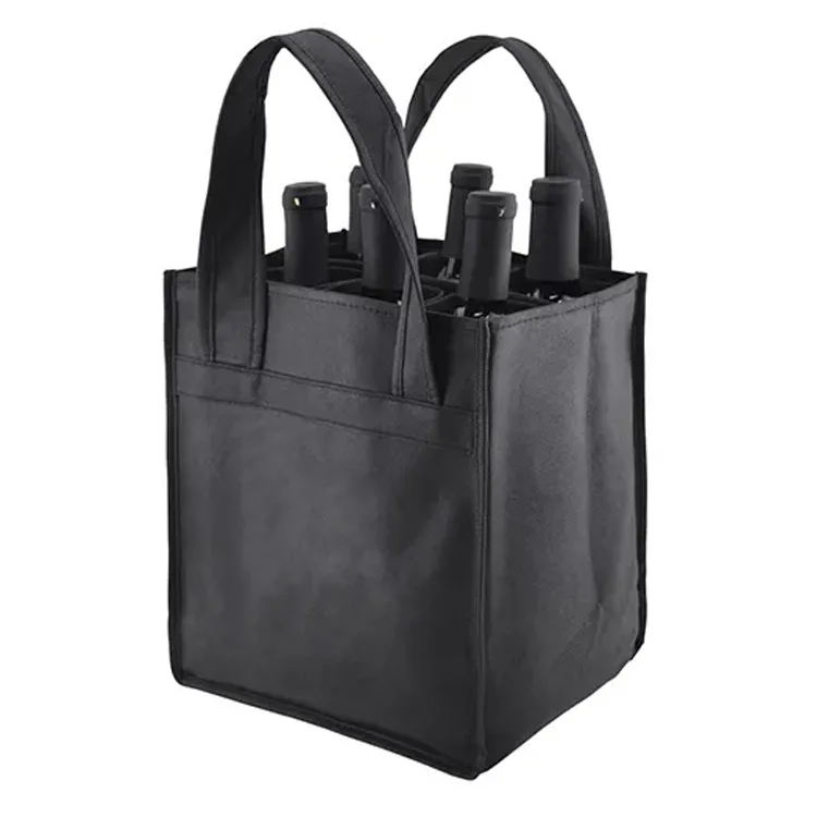 Wholesale Bulk Custom Printed Eco-friendly 100% Recycled Non Woven Fabric Durable Shopping Packaging 6-Bottle Wine Tote Letter factory