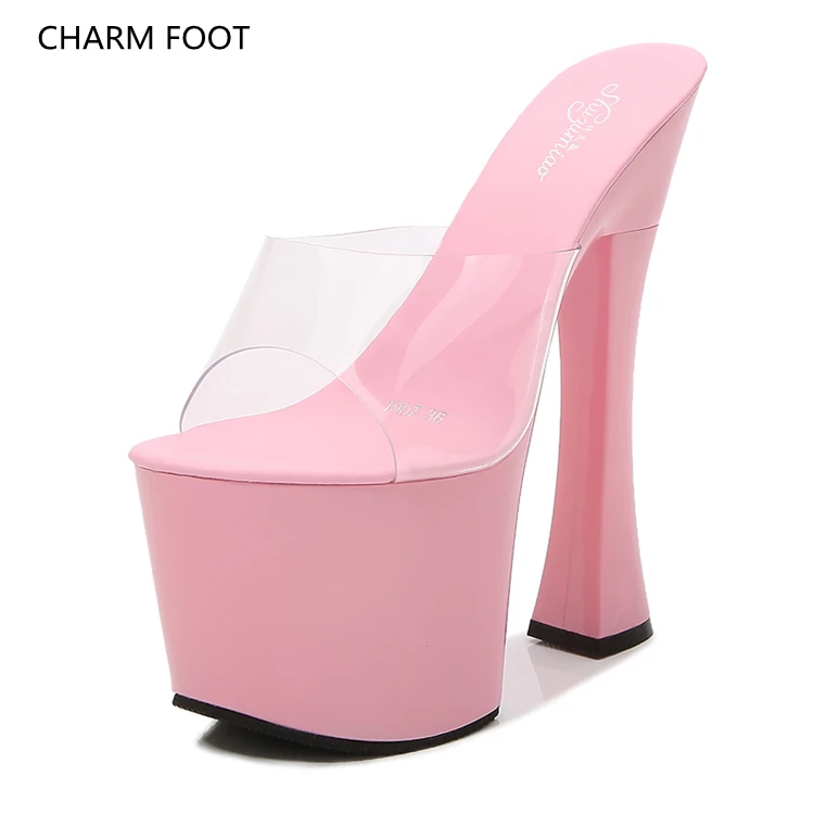 Night Club Super High Heels Transparent Slippers Women's Work Shoes Show  Steel Pipe Dance Shoes Waterproof Platform Sandals - Buy Super High Heel  Shoes In Nightclub,17cm Girls High Heel Sandals,Girls Latest Hot