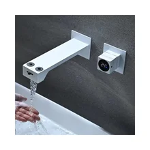 Wall mounted LED Temperature digital display Brass single hole concealed waterfall Bathroom basin Faucet