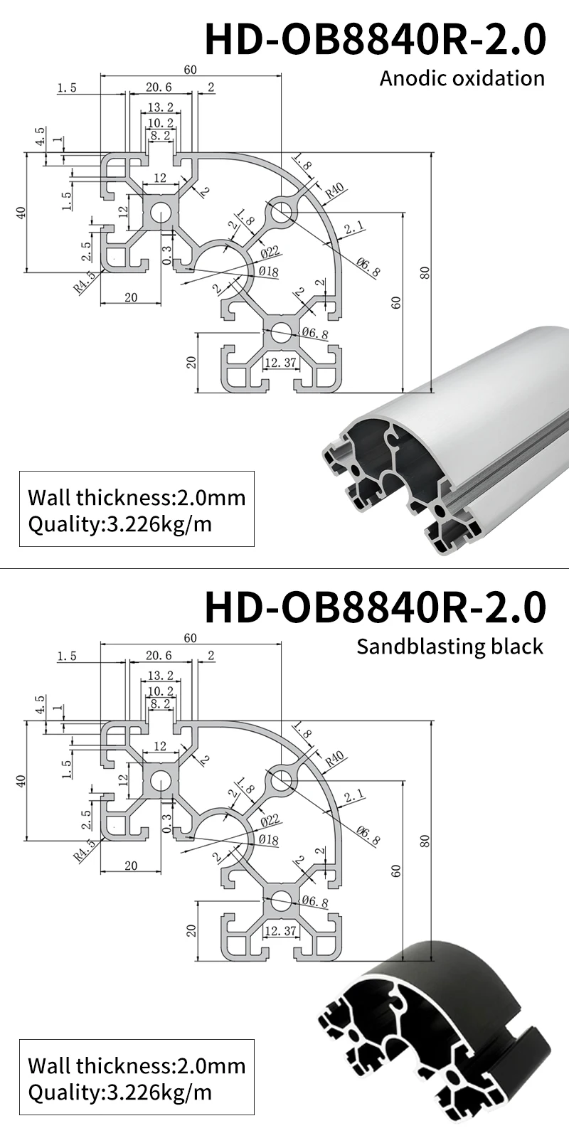 8840R Black Industrial Extruded Aluminum Profile 8080R Corner Equipment Frame Aluminum Alloy 80 Arc Aluminum details
