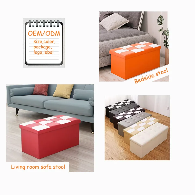 Modern Faxu Leather Folding Ottoman Storage Bench-Multifunctional Foldable Entryway Changing Shoes Stool Bedroom Furniture details