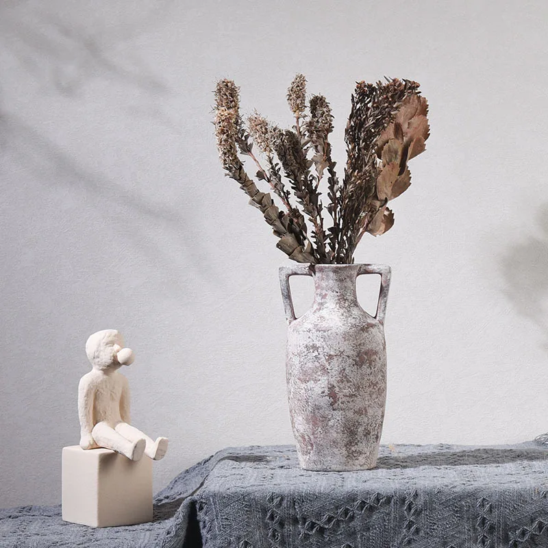product best seller high end ceramic jar soft decoration living room retro ceramic jar vase for homestay flower arrangement625-6