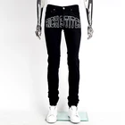 EDGEDENIM Free Design High Quality Rhinestone Men Black Skinny Stacked Jeans For Men