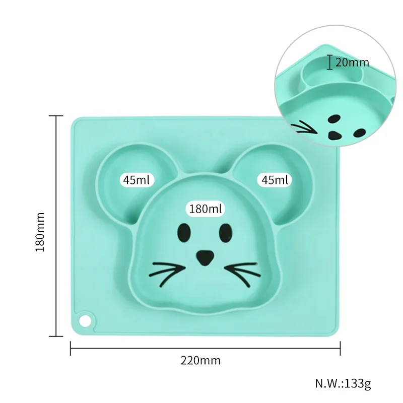 Wellfine Silicone Divided Baby Suction Plate Feeding Food Set Cartoon Plates and Bowls for Kids Dinning Babies Dinnerware