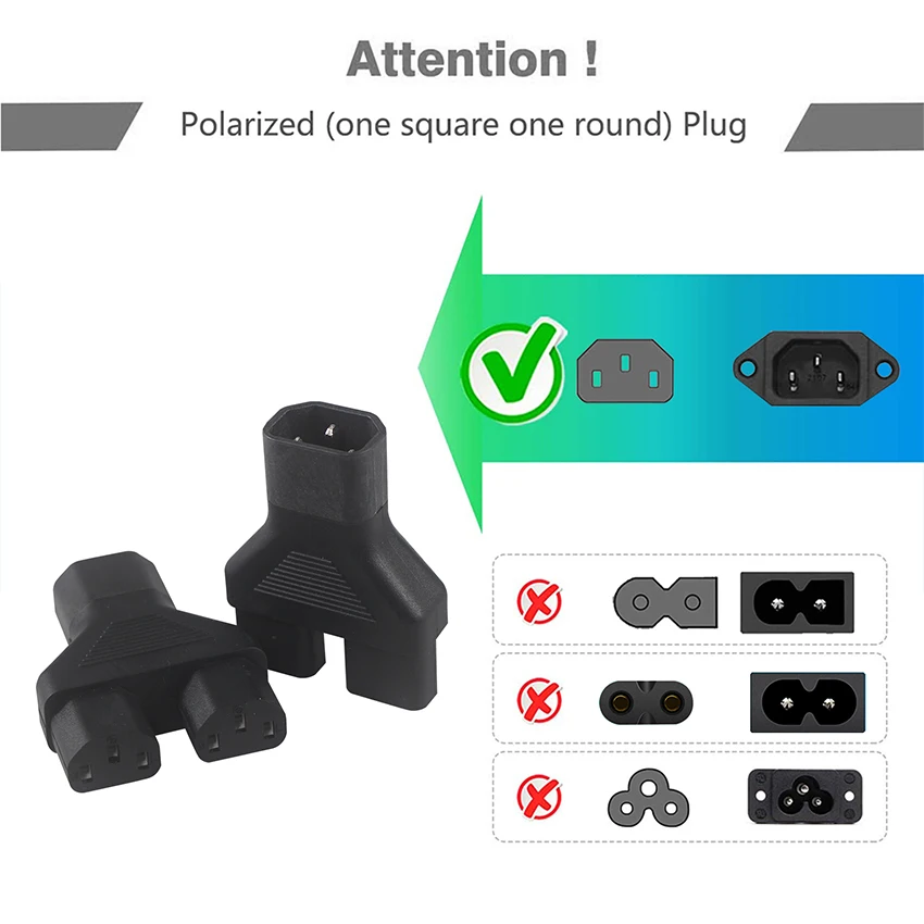 2xC13 Iec C14 socket 2 ways Y splitter to C14 C13 converter plug connector