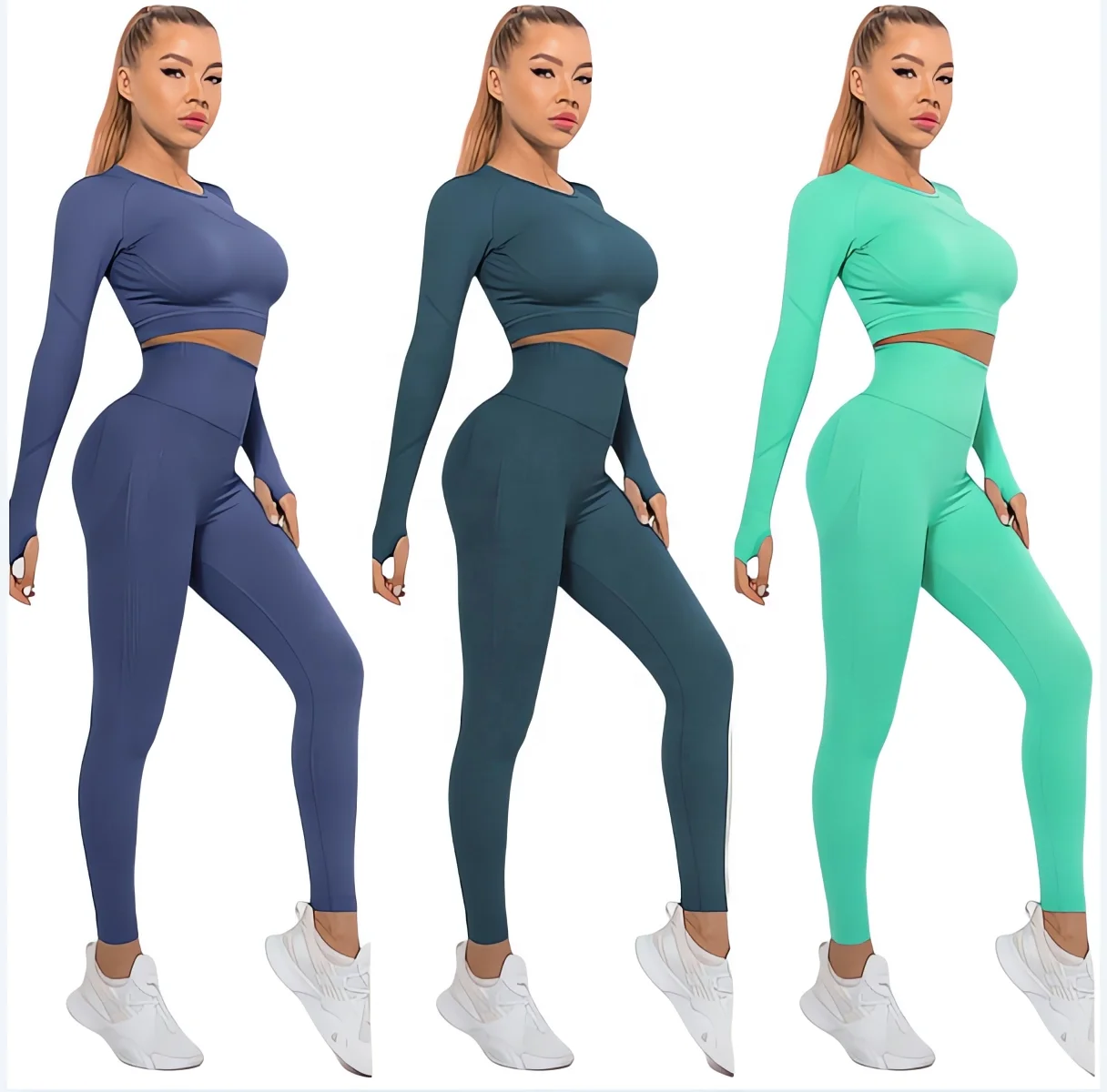 Workout Sets for Women 2 Piece High Waist Seamless Leggings and Crop Top Yoga Outfit