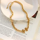 Titanium Pendant Chain Titanium Necklace Titanium H Letter Pendant 18K Gold Plated Chain For Women