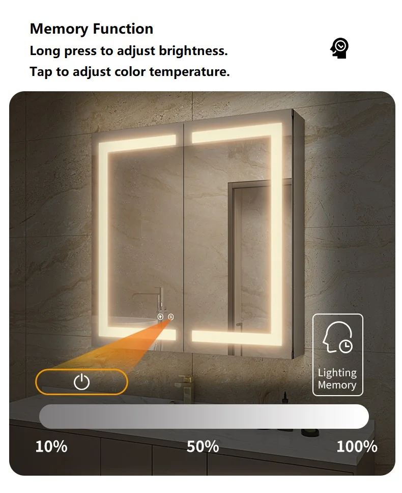 Modern Rectangular LED Mirror Cabinet with Aluminum Glass LED Vanity for Bathroom Use in Apartments and Villas Light Cabinet