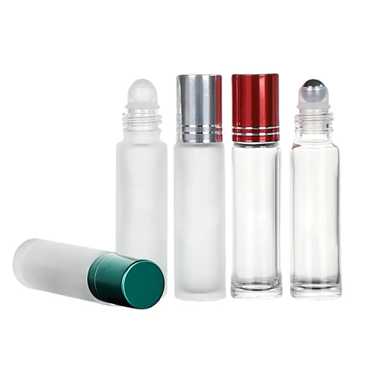 In Stock Cosmetic 5ml 10ml 15ml Stainless Steel Roller Balls Perfume Essential Oil Bottle Roll On Glass Bottle With Lids