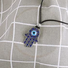 Silver Black Rope With Alloy Hamsa Pendant Necklace Silver Extender Chain Blue Stones And Evil Eye On Fatima