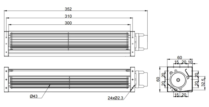 Tangential Fan, 24V, 43mm, Aluminum - detail 8