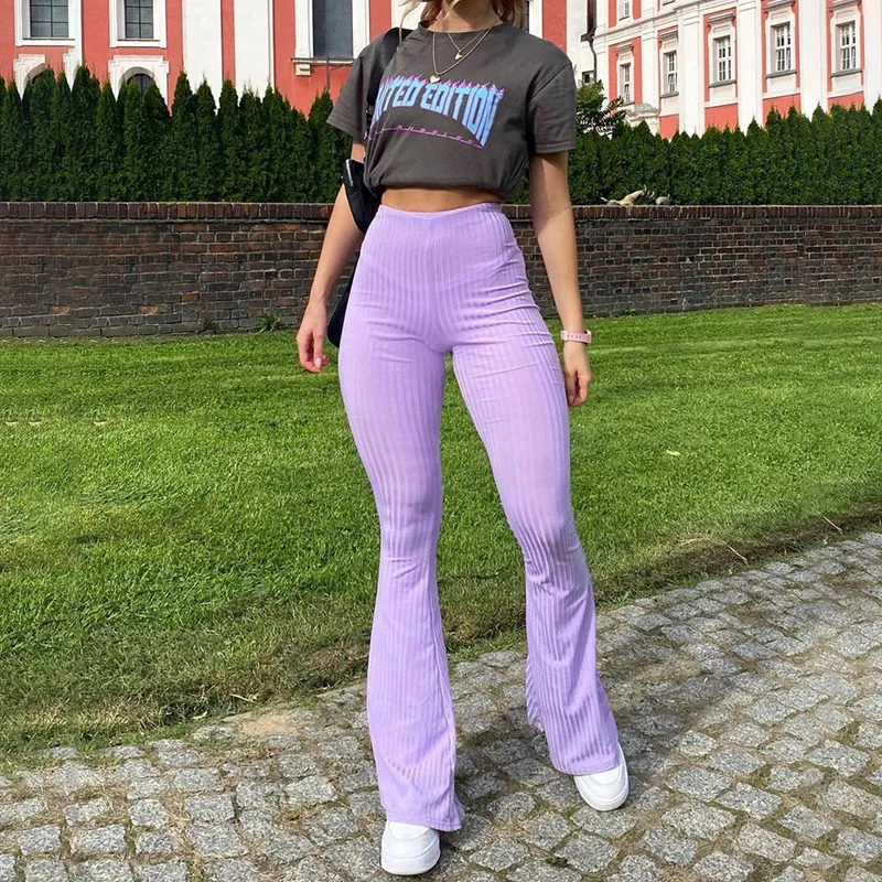 Sweetown Purple Ribbed Y2k Joggers 