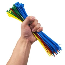 Good quality 100 pcs well packed colorful custom hook and loop plastic zip tie nylon cable tie