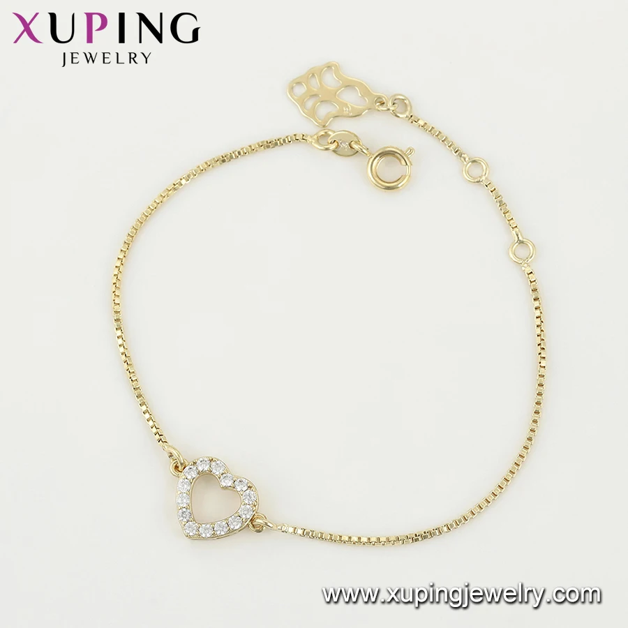 77041 xuping ladies valentine jewelry 14k gold color heart charm bracelet