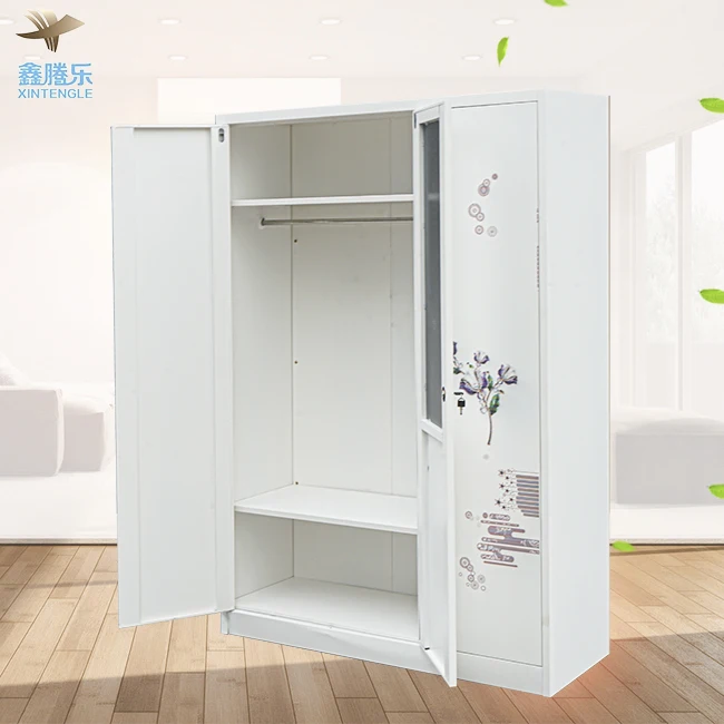 Guangzhou Factory Direct Customized 3-Door Steel Armoire Closet Kd Metal Wardrobe Locker for Bedroom Clothes Storage Direct Sale