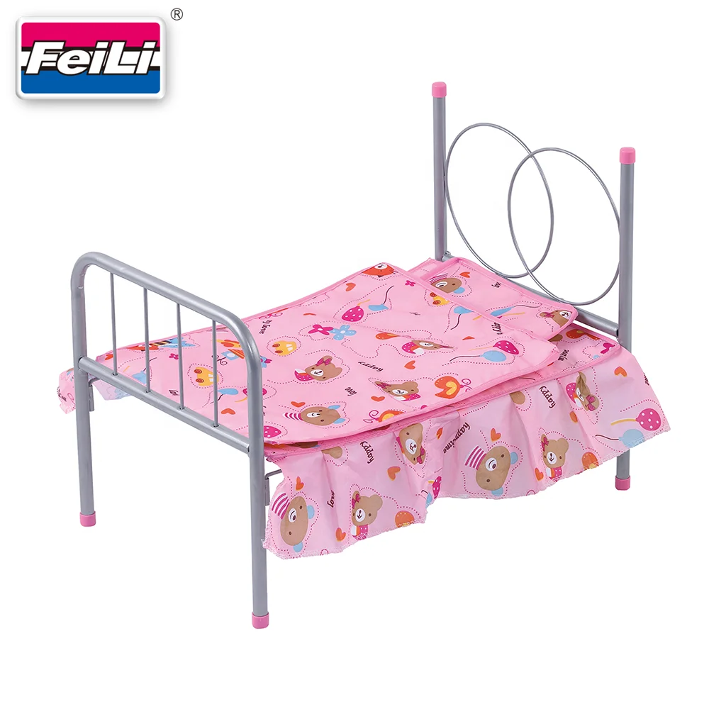 Fei Li Toys Portable and Easy Assembled DIY Metal Baby Doll Crib for Dolls Furniture Toys