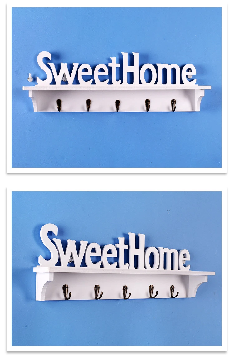 Sweet Home Creative living room bedroom Home Decoration Clothes hat hook Wall hanging wooden Storage Shelf Hook