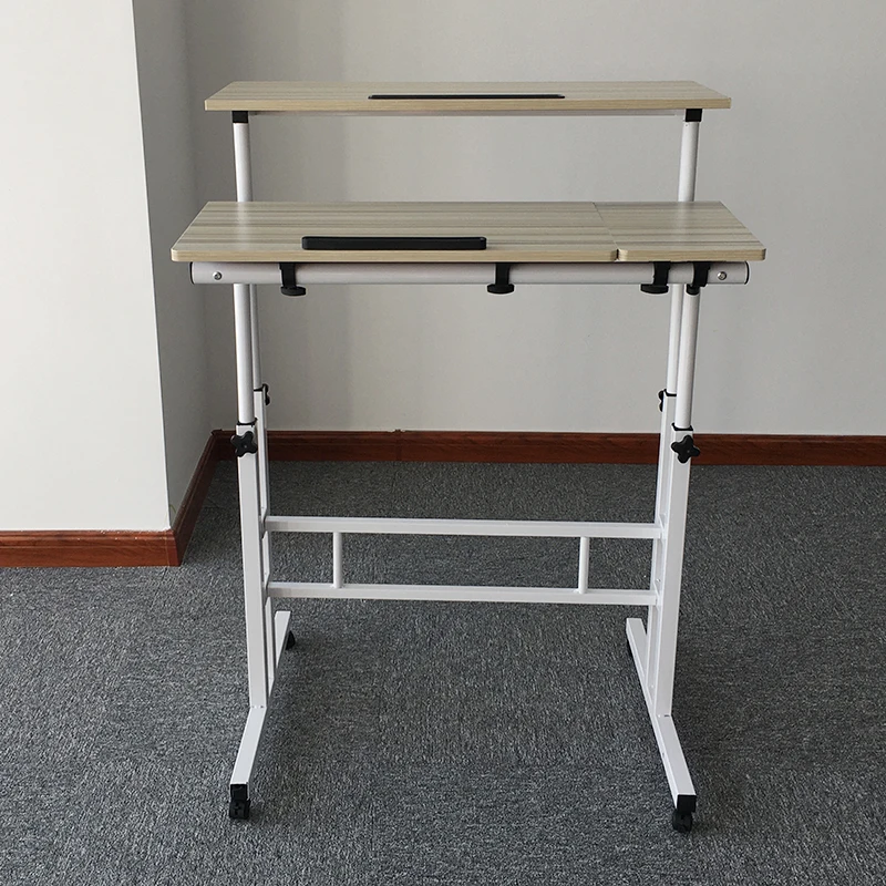 Home Use White Height Adjust Standing Up Table With Wheels And Coffee Table