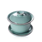 Tea Cup Longquan Celadon Large-Size Three-Talent Bowl Kung Fu Tea Cup Chinese Porcelain Tea Cup Saucers Set