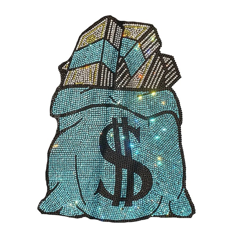 Red Bag Dollar Rhinestone Design heat transfer bling patch iron on rhinestone t shirt printing