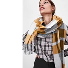 Scarf Factory Hot Sale Pashmina Yellow And Gray Jacquard Classic Plaid Scarf For Women And Men With Tassels