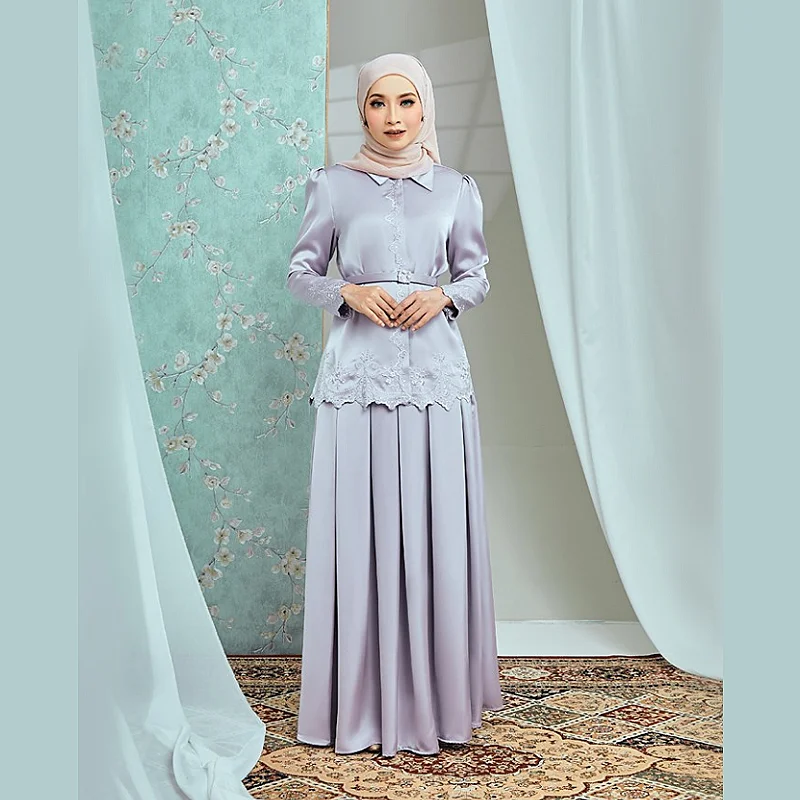 Sipo Eid New Design Modern Malaysia Women Blue Dress Muslim Set Lace