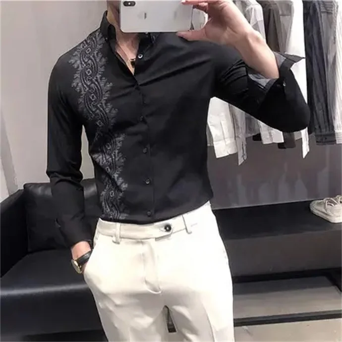 New men's full printed shirt wholesale breathable quick drying guaranteed quality lapel long-sleeved shirt