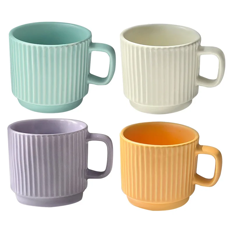 wholesale 2024 ins 260ml simple striped ceramic mug with gift coffee cup campaign promotional mug