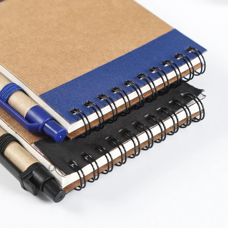 Environmentally friendly and recyclable kraft paper card cover bandage spiral binding notebook with pen Environmentally friendly and recyclable kraft paper card cover bandage spiral binding notebook with pen