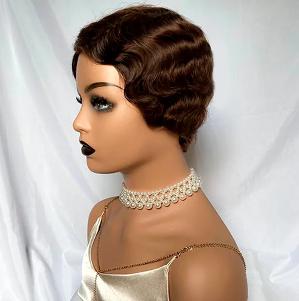 Short Finger Wave Cheap Wigs For Women 100% Virgin Human Hair Pixie Cut Wig Short Human Hair Wigs Full Machine Made No Lace