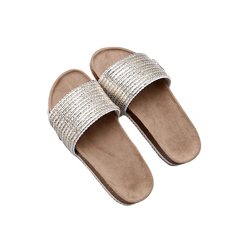 New Designer Bling Casual Anti-slip Rubber Summer Beach Slippers Shoes for Ladies